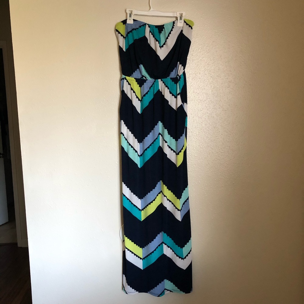 Strapless chevron maxi dress